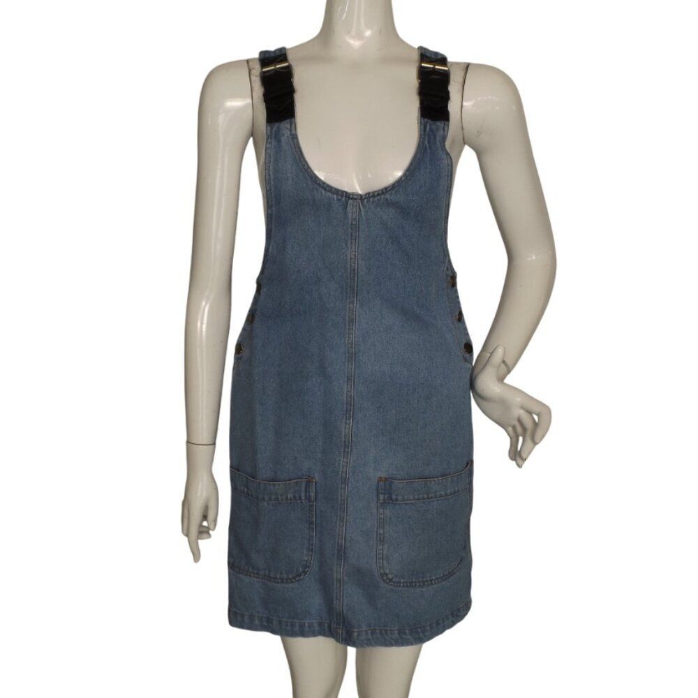 SPEED CONTROL Denim Jumper/Skirt-all, S, Shoulder buckles, Pockets, Vinyl straps
